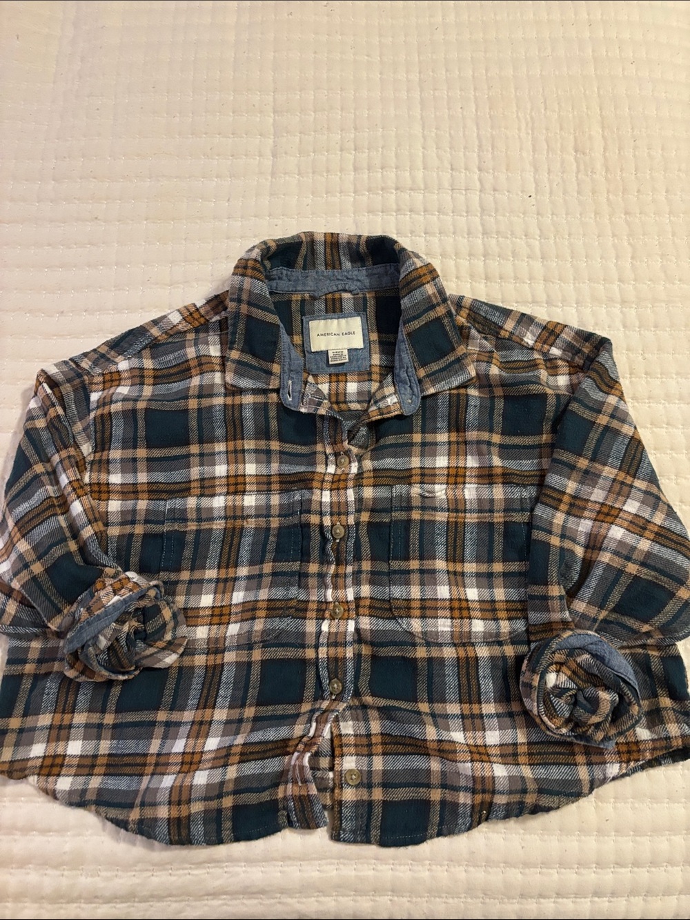 American Eagle Plaid Button-Up Shirt - Green & Brown